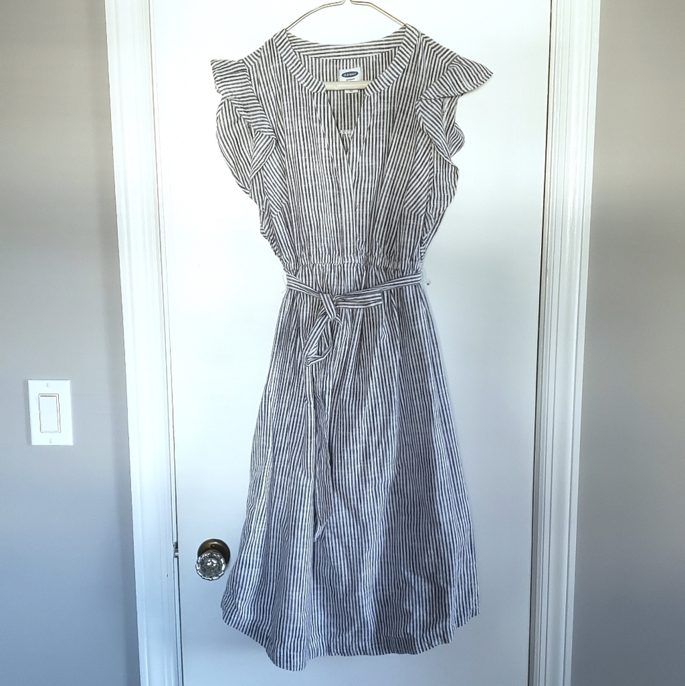 Ruffled Stripped Maternity Linen dress